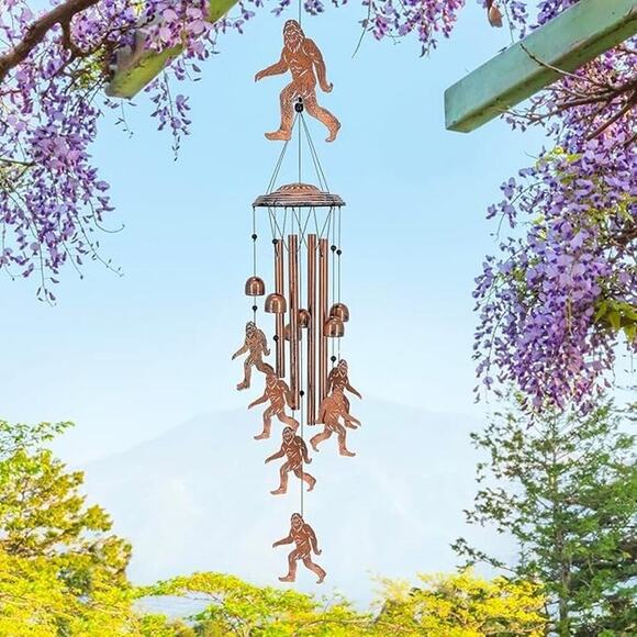NEW Bigfoot Big Foot Sasquatch Wind Chimes Copper Tone Outdoor Whimsical Boxed - Picture 1 of 5